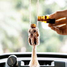 Dahey Mini Macrame Hanging Car Diffuser,Refillable Car Aromatherapy Essential Oil Diffuser Bottle with Cap, Macrame Hanging Car Decor Bottle, 2 Pack 10ml Empty Bottles