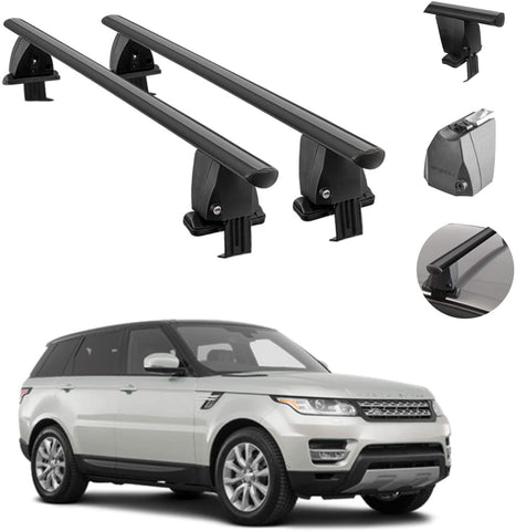 Roof Rack Cross Bars Lockable Luggage Carrier Smooth Roof Cars | Black Aluminum Cargo Carrier Rooftop Bars | Automotive Exterior Accessories Fits Land Rover Range Rover Sport 2014-2021