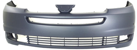 Front Bumper Cover Compatible with 2004-2005 Toyota Sienna Primed with Park Assist Sensor Holes with Radar Cruise Control