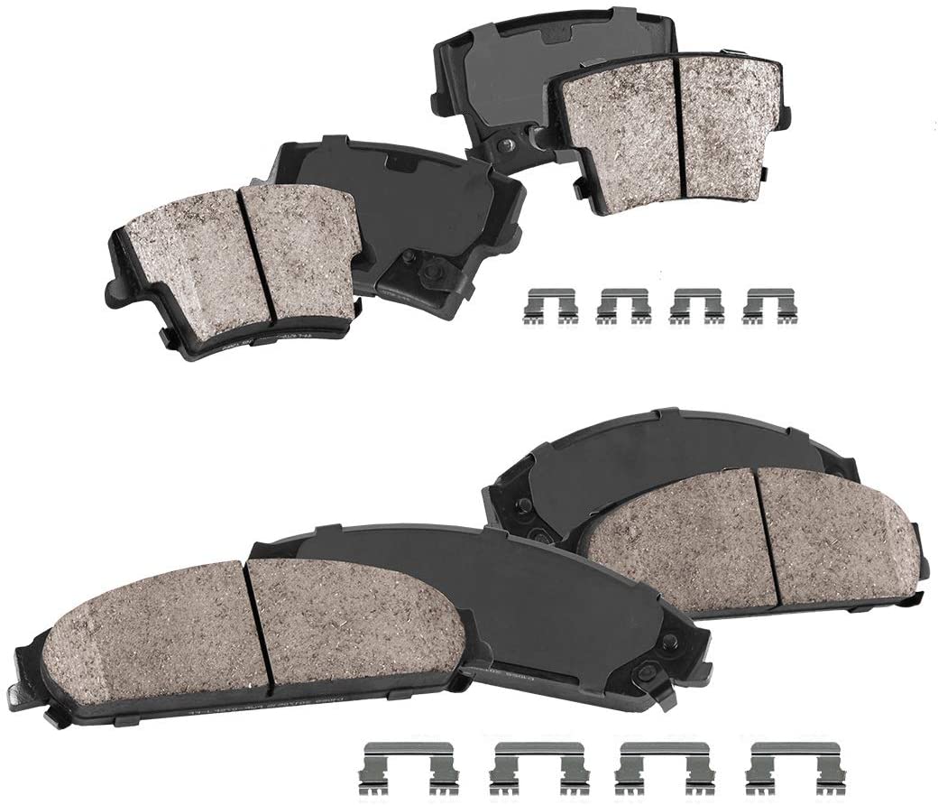 CPK11086 FRONT + REAR Performance Grade Quiet Low Dust [8] Ceramic Brake Pads + Dual Layer Rubber Shims + Hardware