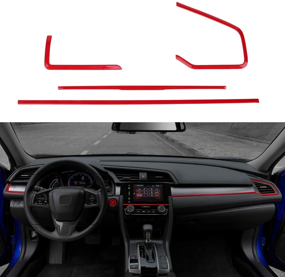 Thenice 4pcs Center Consoles Panel Stickers Dashboard Trims Strips Inner Decals for 10th Gen Honda Civic 2019 2018 2017 2016 -Red