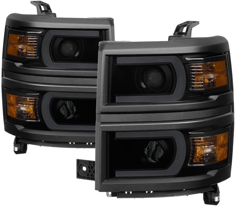 Carpart4u - LED Light Tube DRL Headlights for Chevy Silverado 1500 14-15 - Black/Smoked Lens