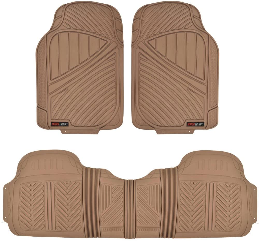 FlexTough Baseline, Heavy Duty Rubber Floor Mats 3pc Front & Rear for Car SUV Truck Van, 100% Odorless BPA-Free & All Weather Protection