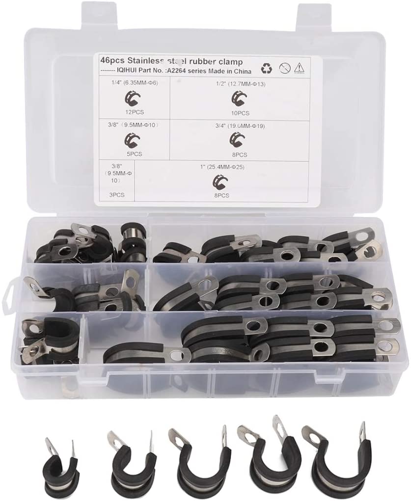 46 in 1 Car Rubber Cushion Pipe Clamps Stainless Steel Clamps Battery Jumper Cables