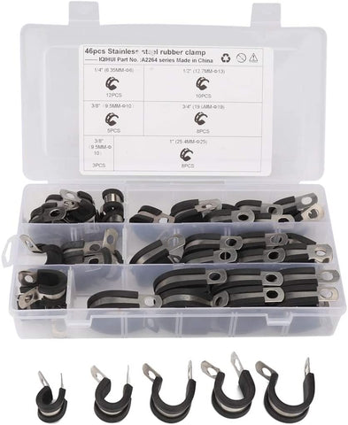 46 in 1 Car Rubber Cushion Pipe Clamps Stainless Steel Clamps Battery Jumper Cables
