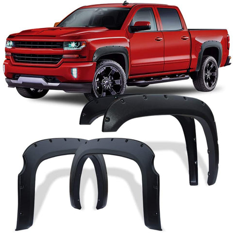 Fender Flares Kit Compatible for 2007-2013 Chevy Silverado 1500 (Only Fit 5.8 Feet Short Bed), Textured Matte Black Finish Front Rear Wheel Pocket Rivet Style