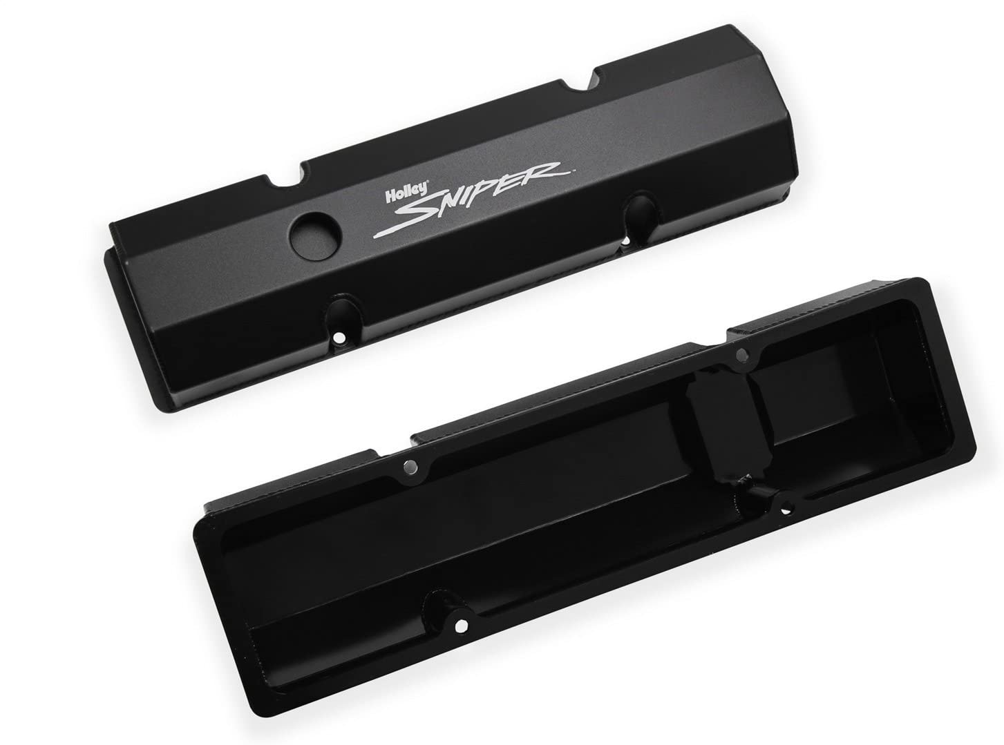 Holley 890010B Aluminum Valve Cover Set Flat Top w/Emissions Port Pair Black Finish Aluminum Valve Cover Set
