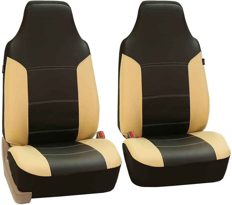 FH Group FH-PU103102 High Back Royal PU Leather Car Seat Covers Airbag & Split Gray Black