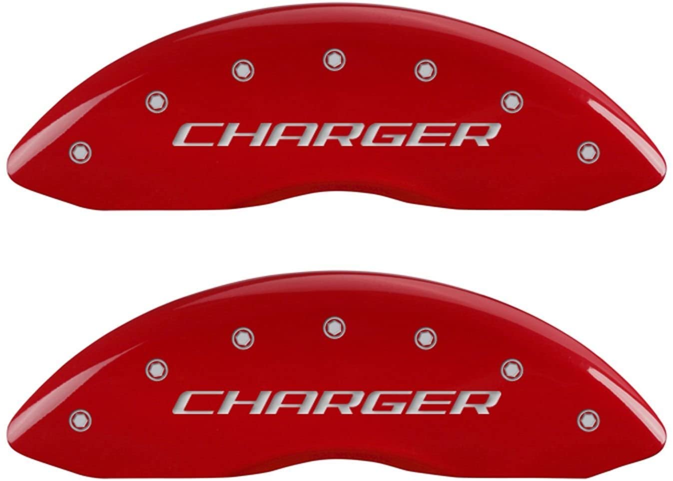 MGP Caliper Covers 12162SCHBRD Red Brake Covers Fits 2011-2020 Dodge Charger (Dual Piston Front Caliper) Engraved with Charger (Block) Front/Rear Covers; Set of 4