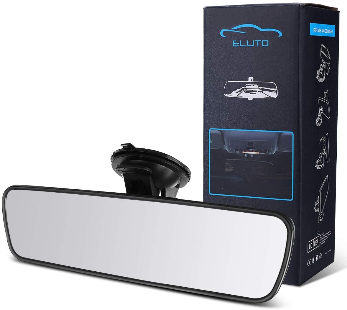 ELUTO Rear View Mirror Anti-glare Mirror Universal Interior RearView Mirror with Suction Cup for Car Truck SUV 9.5’’(240mm)