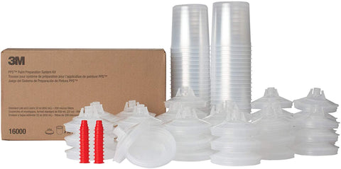 3M PPS Paint Spray Gun Cup Lids and Liners Kit, 16000, Standard, 22 Ounces, 200-micron Filter, Use with Paint Gun for Cars, Furniture, Home and More, 50 Disposable Lids and Liners, 20 Sealing Plugs