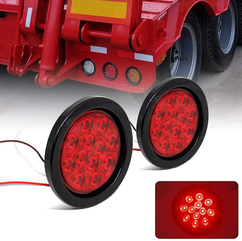 NOVALITE 2pcs 12V 4 Inch Round Red LED Stop Brake Tail Turn Side Marker Light with Sealed Flush Mounted Grommet & 3-pin Pigtail and Cooper Wires for Trailer/Truck/RV/Jeep/Pick-up, Universal