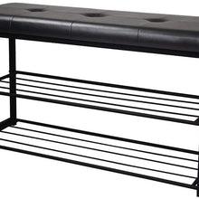 GIA Cushioned Shoe Rack with Faux Leather, Black Seat/Black Frame