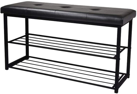 GIA Cushioned Shoe Rack with Faux Leather, Black Seat/Black Frame