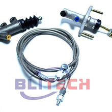 Blitech Master and Slave Cylinder and Clutch Cable Line Kit compatible with 1992-2000 Honda Civic; 1994-2001 Acura Integra (all) (Blue)