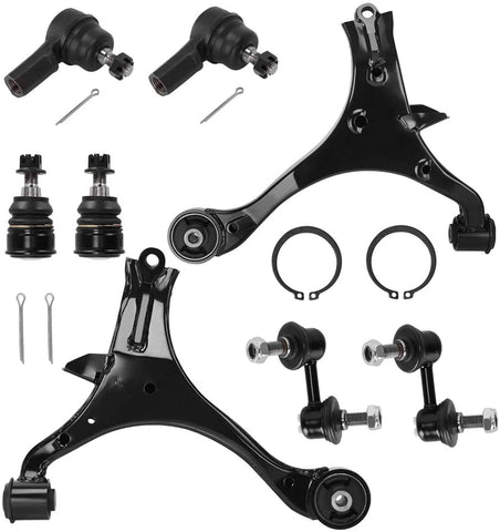 Front Lower Control Arm Compatible with 2001-2005 Acura EL and 2001-2005 Honda Civic Sedan & Coupe - w/Ball Joint, Tie Rod End and Stabilizer Link