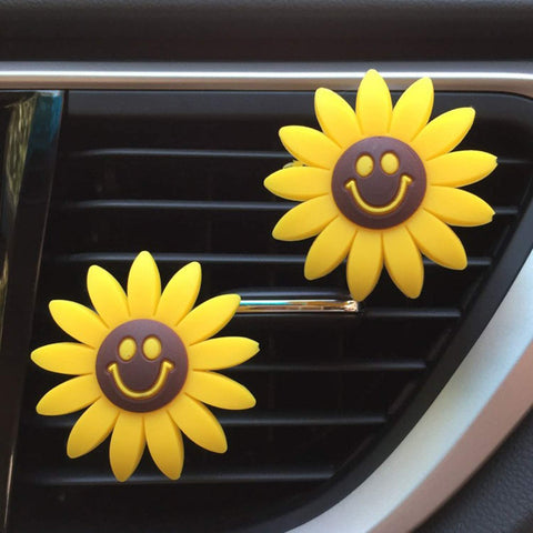 2xPACK Sunflower Car Accessories Cute Car Air Freshener Sunflower Air Vent Clips Automotive Interior Trim Girasoles Car Decorations Gift (BB)