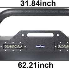 Hooke Road Front Bumper with Winch Plate & 4X LED Lights & D-Rings for 07-18 Jeep Wrangler JK & Unlimited