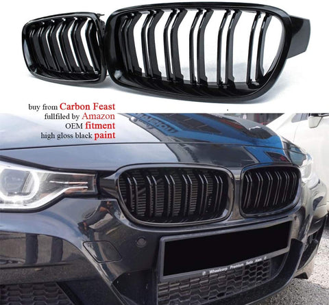 Front Grille, Kidney Grill Replacement for BMW 3 Series F30 F31 (ABS, Gloss Black)