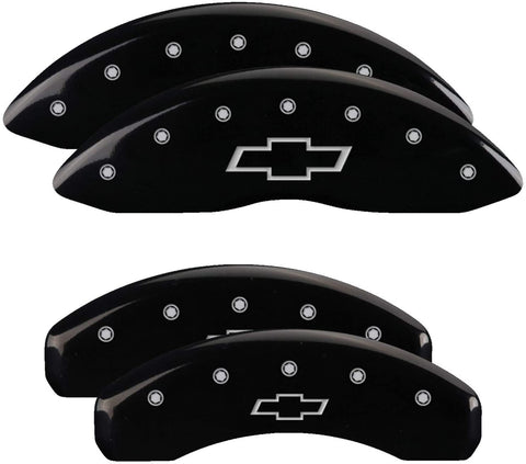 MGP Caliper Covers 14004SBOWBK Black Brake Covers Fits 2007-2014 Chevrolet Silverado 1500, Tahoe, Surburban 1500, and Avalanche Engraved with Bowtie Logo (Front/Rear Covers; Set of 4)