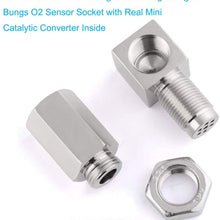 90 Degree O2 Oxygen Sensor Socket Real Mini Catalytic Converter With CEL Check Engine Light Bungs，Stainless Steel
