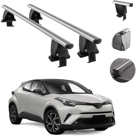 Roof Rack Cross Bars Lockable Luggage Carrier Smooth Roof Cars | Fits Toyota C-HR 2018-2021 Silver Aluminum Cargo Carrier Rooftop Bars | Automotive Exterior Accessories