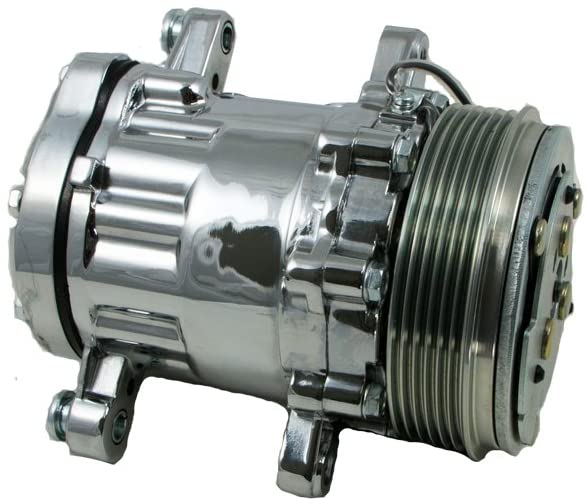 Top Street Performance HC5005C A/C Compressor (Chromed, Sanden SD-7 Type, Aluminum, 6-Groove, Serpentine Pulley)