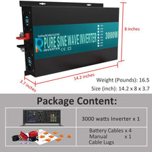 WZRELB 3000watt Pure Sine Wave Inverter 12V DC to 120V AC 60HZ with LED Display Wireless Remote Controller Car Inverter Generator (RBP300012VCRT)