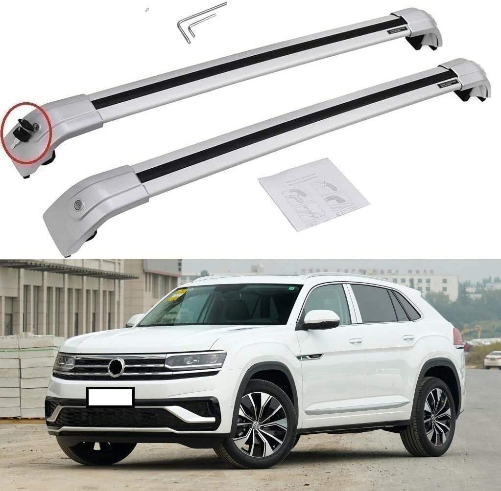 SAREMAS Silver roof Cargo Racks bar for Volkswagen VW Atlas Cross Sport 2019 2020 2021 Roof Rack Cross Bars Rail Luggage Carrier Lockable 3