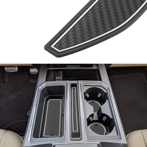 JIECHEN Custom Fit Cup Holder, Door, and Center Console Liner Accessories for Ford F-150 2017 2018 2019 2020 28-pc Set (Carbon Fiber Pattern - White)