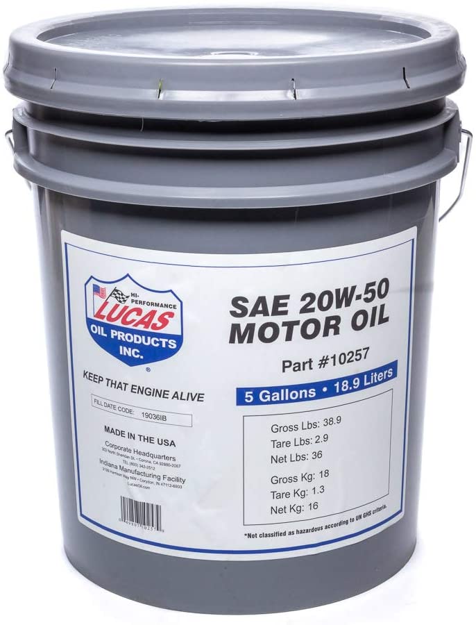Lucas Oil 10257 1 Pack Motor Oil (SAE 20W-50 Plus, 5 Gallon Pail)