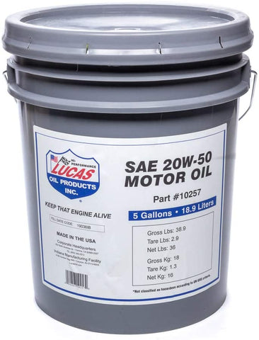 Lucas Oil 10257 1 Pack Motor Oil (SAE 20W-50 Plus, 5 Gallon Pail)