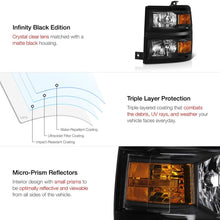 VIPMOTOZ Black Housing OE-Style Headlight Headlamp Assembly For 2014-2015 Chevy Silverado 1500 Pickup Truck, Driver & Passenger Side