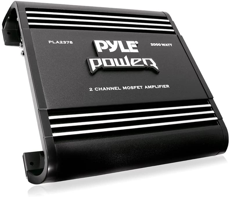 2 Channel Car Stereo Amplifier - 2000W Dual Channel Bridgeable High Power MOSFET Audio Sound Auto Small Speaker Amp Box w/ Crossover, Bass Boost Control, Silver Plated RCA Input Output - Pyle PLA2378, Black