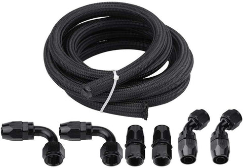 Fuel Transfer Hose, 12FT/360cm AN10 Fitting Stainless Steel Nylon Oil Fuel Hose Line with End