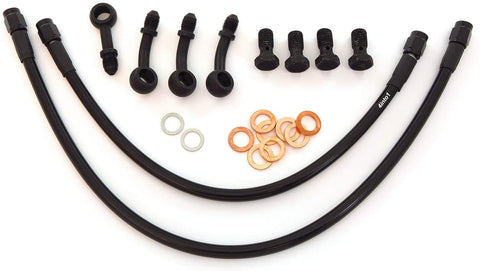 Short Stainless Steel Brake Line Kit - Black - 35 Degree Caliper Mount - Fits Honda CB360/450/500/550/750 For drag, clip on, or clubman handlebars!