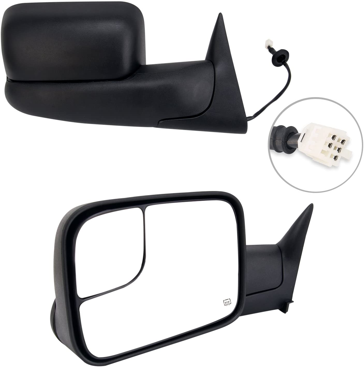 Perfit Zone TOWING MIRROR PAIR SET Replacement for 98-02 RAM 1500 2500 3500 Powered Heated Black