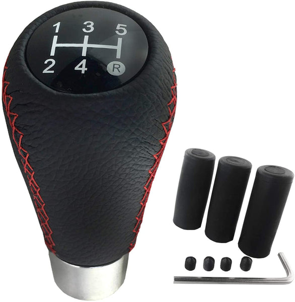 Arenbel Leather Shift Knob 5 Speed Black Gear Shifting Stick Shifter fit Most Manual Vehicle