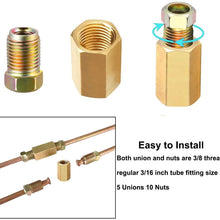 15 Pieces Brake Line Fittings (5 Unions, 10 Nuts) - Muhize 3/8' - 24 Threads Assortment for 3/16' Brake Line Tube