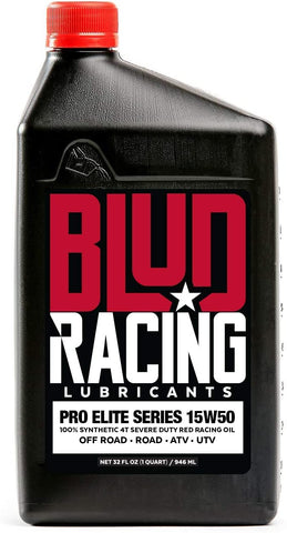 Blud Racing Pro Elite Series RED Racing Oil 15W50 100% Synthetic 4T Severe Duty Oil for Engine, Transmission, Wet-Clutch - 1 Quart