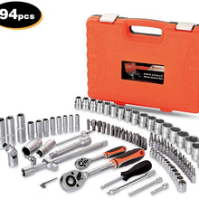 MORWELL 1/4”and 1/2”Socket Wrench Set, 94 pieces Mechanics Tool Set with Ratchets,Universal Joint, Extensions 6-Point Socket Set with Blow Molded Case