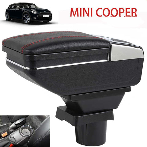 for Mini Cooper Coupe Armrest Console Center Storage Box with Base Cup Holder Ashtray (Black with red Thread, Single Layer)