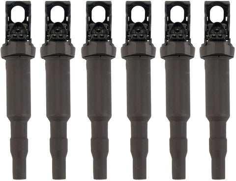 Ignition Coil Pack Set of 6 - Replacement for Bosch 0221504470, 12138616153, 12138657273, 12137594937, 12137562744 - Compatible with BMW 325i, 335i, 328i, 525i, 530i, 330i, 650i, X3, X5, M3 and more