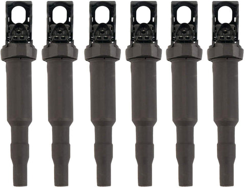 Ignition Coil Pack Set of 6 - Replacement for Bosch 0221504470, 12138616153, 12138657273, 12137594937, 12137562744 - Fits BMW 325i, 335i, 328i, 525i, 530i, 330i, 650i, X3, X5, M3 and more