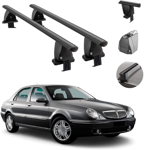 Roof Rack Cross Bars Lockable Luggage Carrier Smooth Roof Cars | Fits Lancia Lybra Sedan 1999-2005 Black Aluminum Cargo Carrier Rooftop Bars | Automotive Exterior Accessories