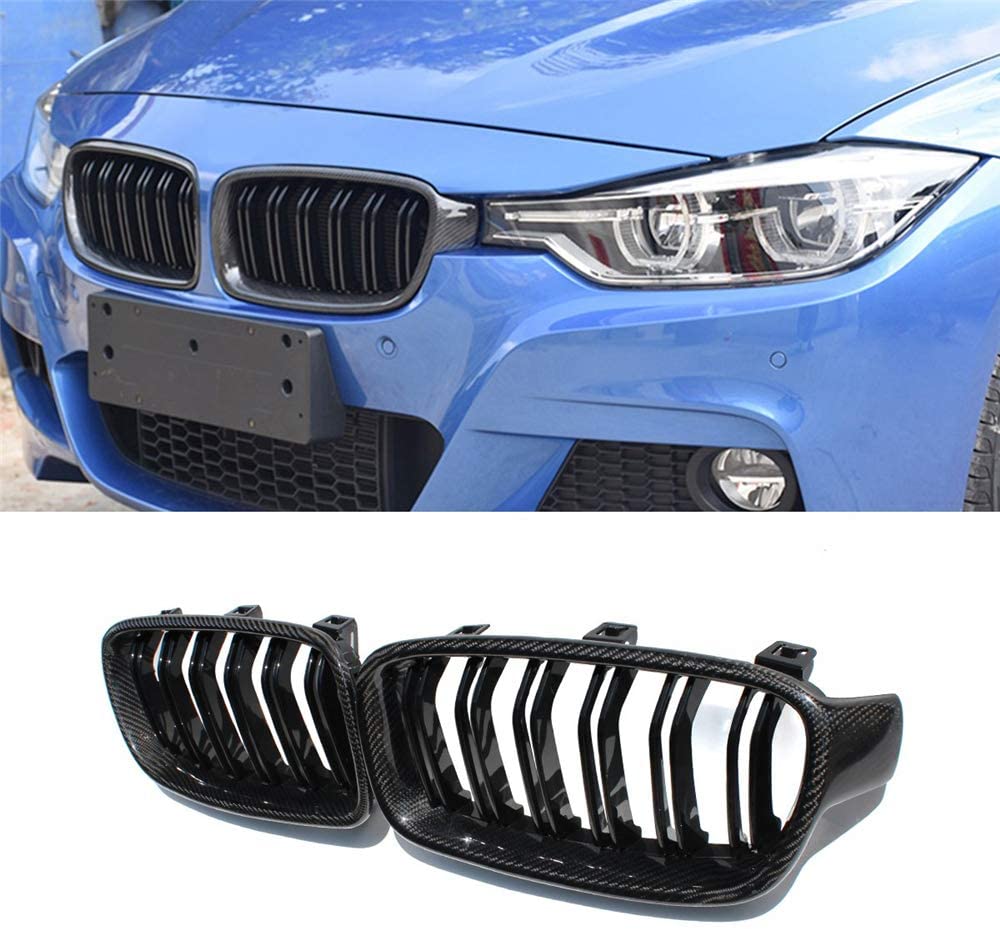 F30 Carbon Fiber Style Front Grille Gloss Black, Fit For BMW 3 Series F30 F31 F35 2012-2018 Replacement Conversion Kidney Grille (GLOSS BLACK)