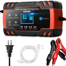 Enhanced Edition Car Battery Charger 12V/8A 24V/4A Compatible Automotive Smart Portable Battery Charger Maintainer/Pulse Repair Charger Pack for Car, Motorcycle, Lawn Mower and More