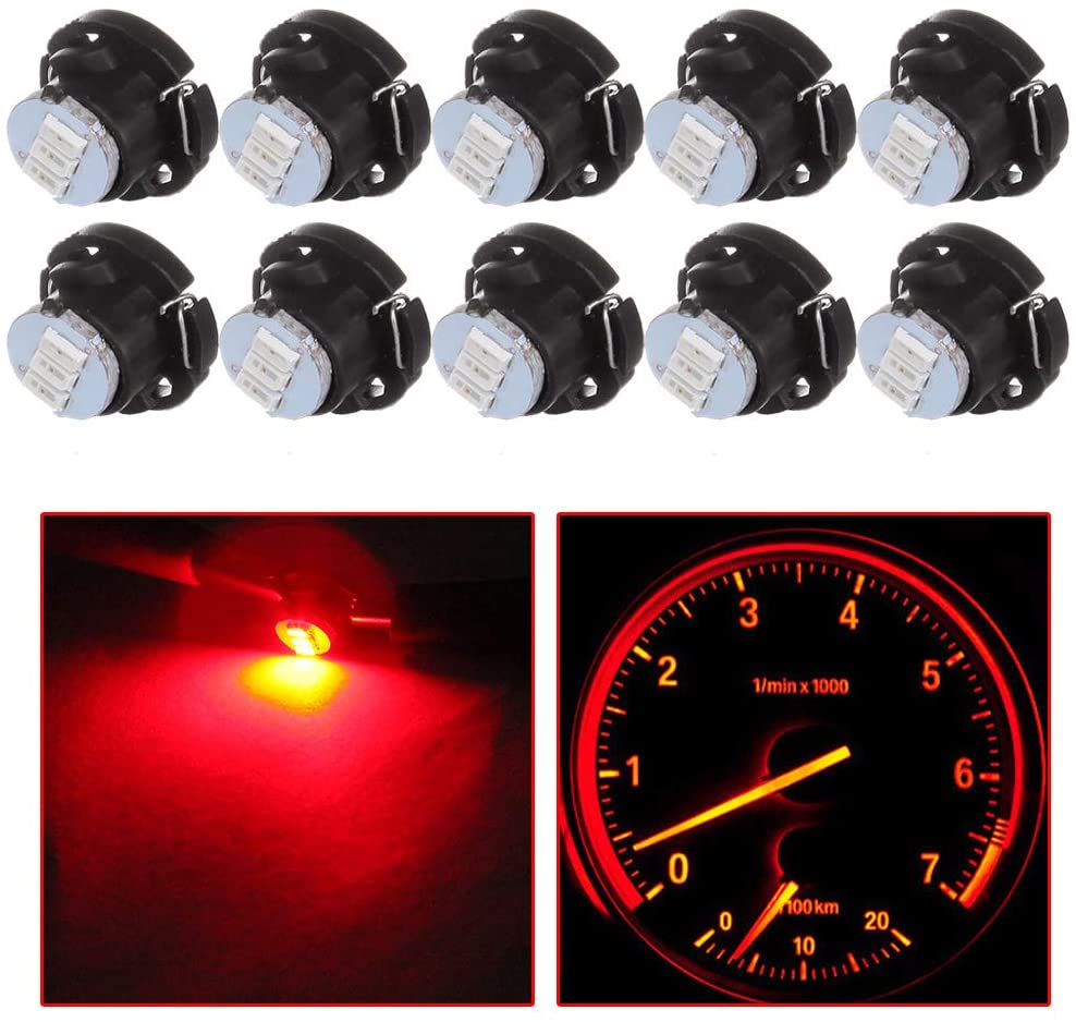 cciyu Red T5/T4.7 Neo Wedge 3 SMD A/C Climate Control LED Light Bulbs Instrument Panel Indicator Lamp,10 Pack