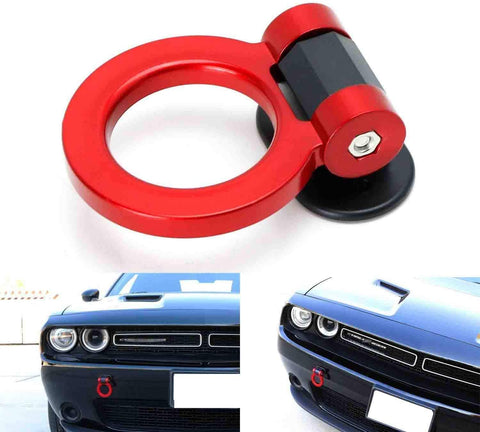 iJDMTOY Red Universal Ring Track Racing Style Tow Hook Aesthetic Decoration Kit Compatible With Any Car SUV Truck (Not Functional, Decorative Purpose ONLY)