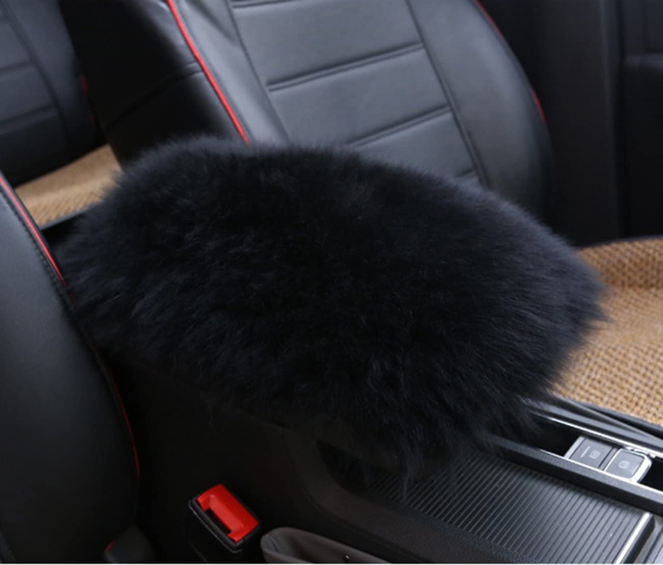 Forala Auto Center Console Pad Furry Sheepskin Wool Car Armrest Seat Box Cover Protector Universal Fit (W-Black)